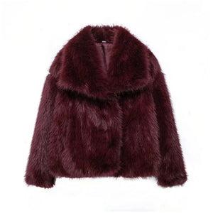 fluffy fur jacket big shawl collar short fuzzy coat for women in burgundy Alicefurs