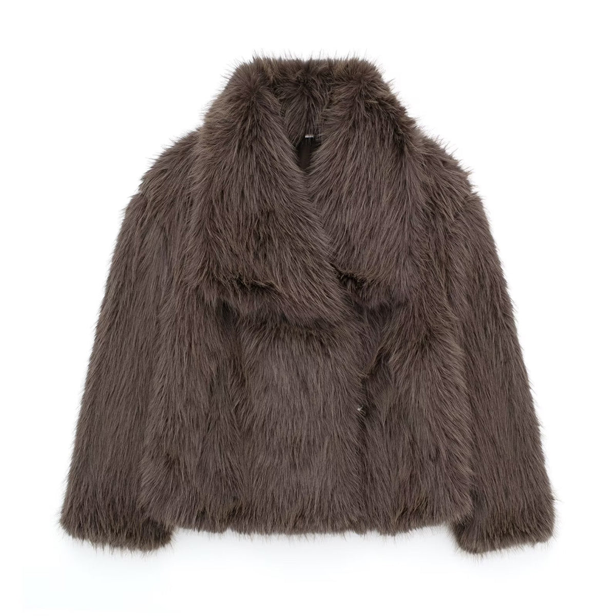 Fluffy Fur Jacket Big Shawl Collar Short Fuzzy Coat for Women