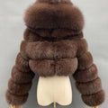 fluffy fur jacket cropped zipper outerwear with hood for women in coffee 1 Alicefurs