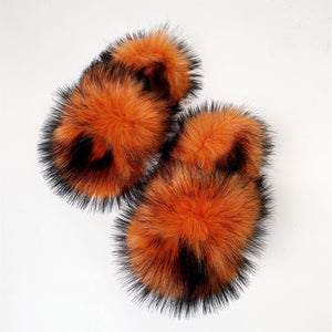 fluffy fur slides open toe fuzzy sandals for women in orange Alicefurs