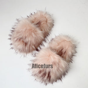 fluffy fur slides open toe fuzzy sandals for women in pink Alicefurs