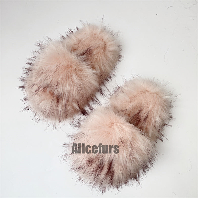Fluffy Fur Slides Open Toe Fuzzy Sandals for Women