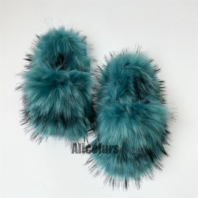 Fluffy Fur Slides Open Toe Fuzzy Sandals for Women