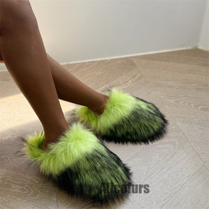 fluffy fur slippers winter house slide shoes for women in neon green 1 Alicefurs