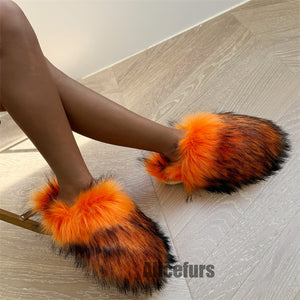 fluffy fur slippers winter house slide shoes for women in orange 1 Alicefurs