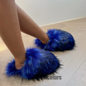 fluffy fur slippers winter house slide shoes for women in royal blue 1 Alicefurs