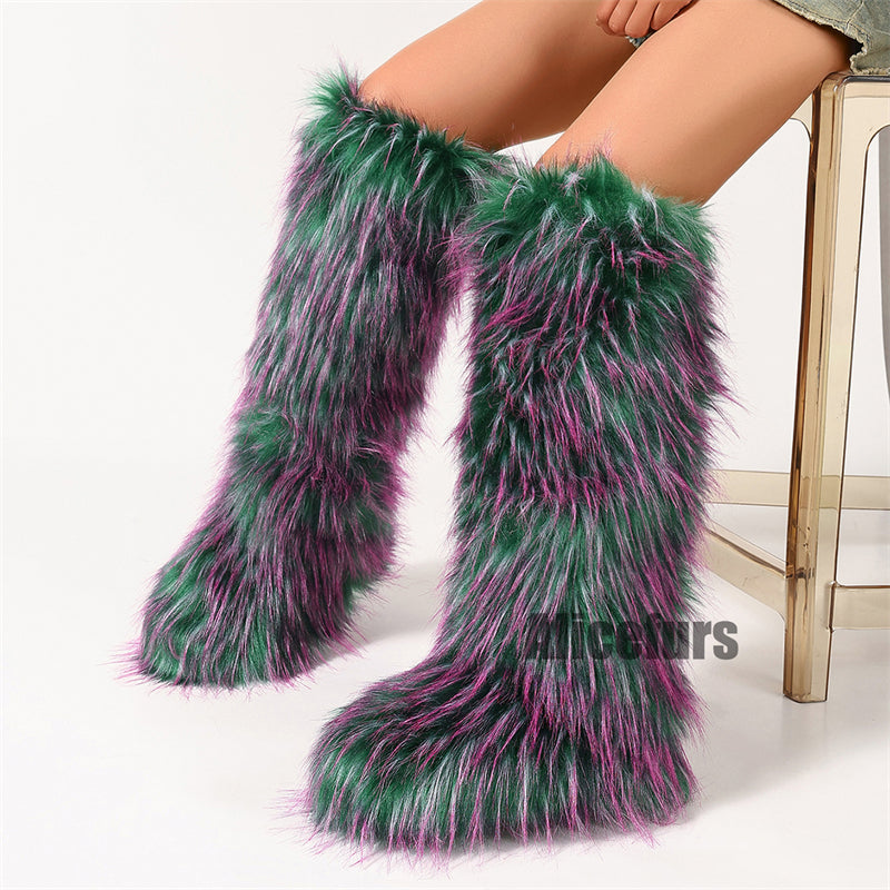 Botas de piel mullidas hasta la rodilla para mujer