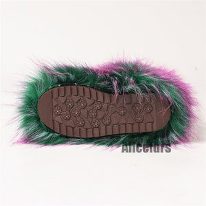 fluffy knee high fur boots for women in fuchsia green 5 Alicefurs