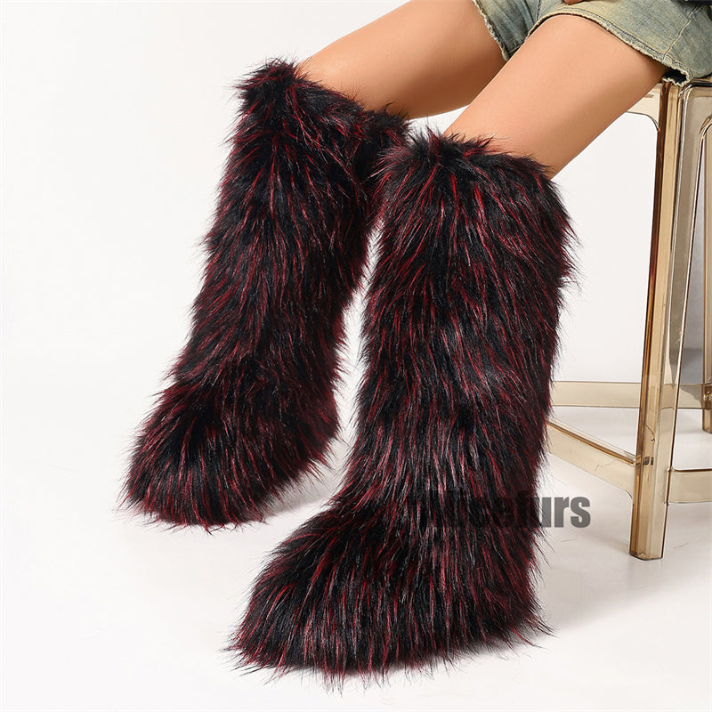 Botas de piel mullidas hasta la rodilla para mujer