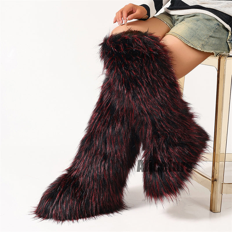 Botas de piel mullidas hasta la rodilla para mujer