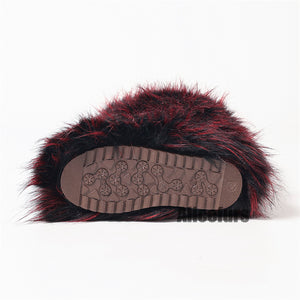 fluffy knee high fur boots for women in redish black 5 Alicefurs