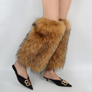 fluffy leg warmers boots cover for women in brown Alicefurs