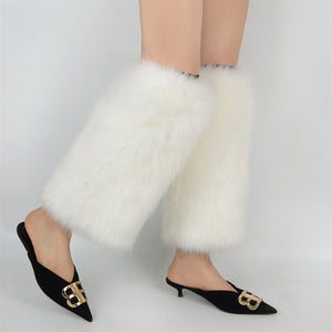 fluffy leg warmers boots cover for women in white Alicefurs