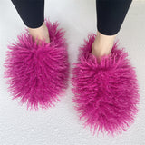 Pantuflas mullidas de piel de Mongolia para mujer