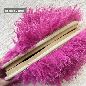 fluffy mongolian fur slippers for women in fuchsia 3 Alicefurs