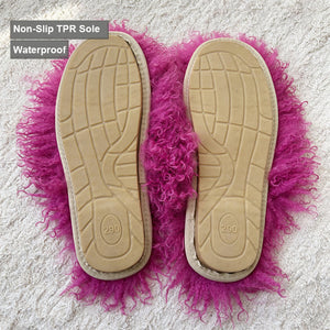 fluffy mongolian fur slippers for women tpr sole Alicefurs