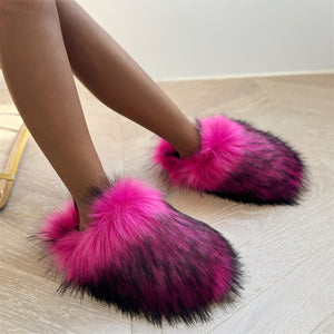 fluffy slippers winter closed toe house shoes for women in fuchsia Alicefurs