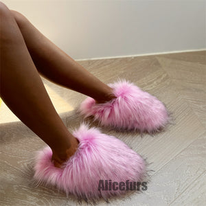 fluffy slippers winter closed toe house shoes for women in lilac Alicefurs