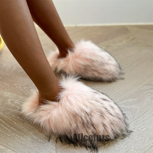 fluffy slippers winter closed toe house shoes for women in pale pink Alicefurs