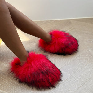 fluffy slippers winter closed toe house shoes for women in red Alicefurs