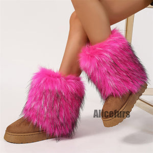 fuchsia faux fur leg warmer boots in mid calf 1 Alicefurs