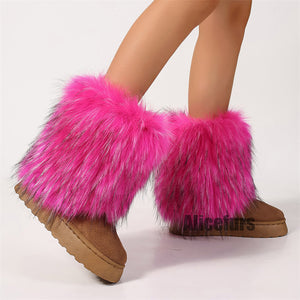 fuchsia faux fur leg warmer boots in mid calf 2 Alicefurs