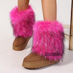 fuchsia faux fur leg warmer boots in mid calf 3 Alicefurs