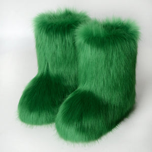 full fur boots womens winter hairy boots in green Alicefurs