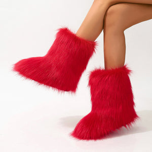 full fur boots womens winter hairy boots in red 2 Alicefurs