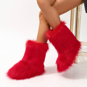 full fur boots womens winter hairy boots in red 3 Alicefurs