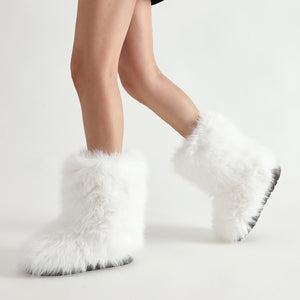 full fur boots womens winter hairy boots in white 3 Alicefurs