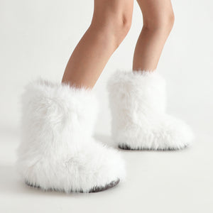 full fur boots womens winter hairy boots in white 4 Alicefurs