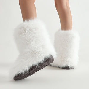 full fur boots womens winter hairy boots in white 5 Alicefurs