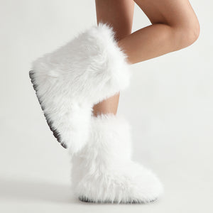full fur boots womens winter hairy boots in white 6 Alicefurs