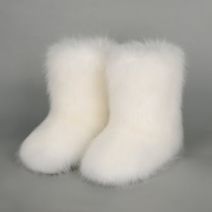 full fur boots womens winter hairy boots in white Alicefurs