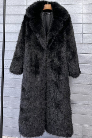 full length faux fur coat winter long fluffy outerwear for women in black Alicefurs