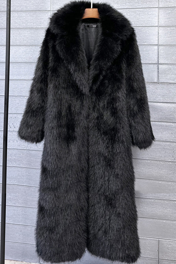 Full Length Faux Fur Coat Winter Long Fluffy Outerwear for Women