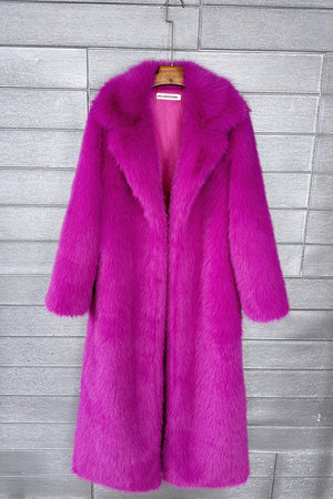 full length faux fur coat winter long fluffy outerwear for women in fuchsia 1 Alicefurs
