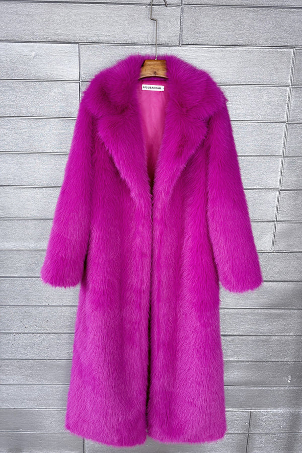 Full Length Faux Fur Coat Winter Long Fluffy Outerwear for Women