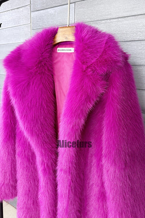 full length faux fur coat winter long fluffy outerwear for women in fuchsia 2 Alicefurs