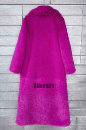full length faux fur coat winter long fluffy outerwear for women in fuchsia 3 Alicefurs
