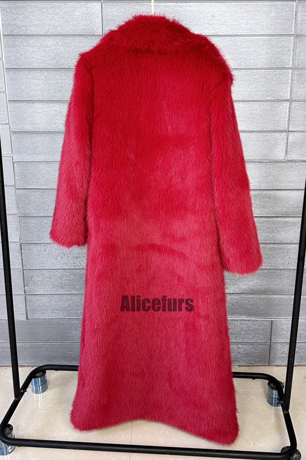 Full Length Faux Fur Coat Winter Long Fluffy Outerwear for Women