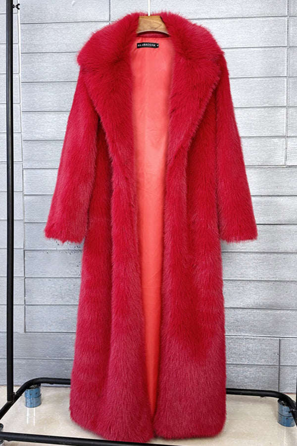 Full Length Faux Fur Coat Winter Long Fluffy Outerwear for Women