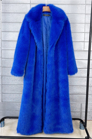 full length faux fur coat winter long fluffy outerwear for women in royal blue Alicefurs
