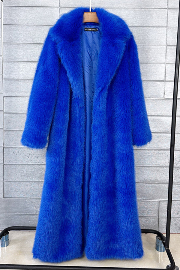 Full Length Faux Fur Coat Winter Long Fluffy Outerwear for Women