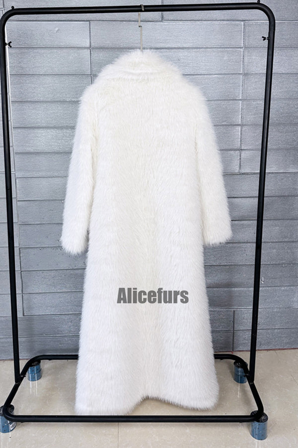 Full Length Faux Fur Coat Winter Long Fluffy Outerwear for Women