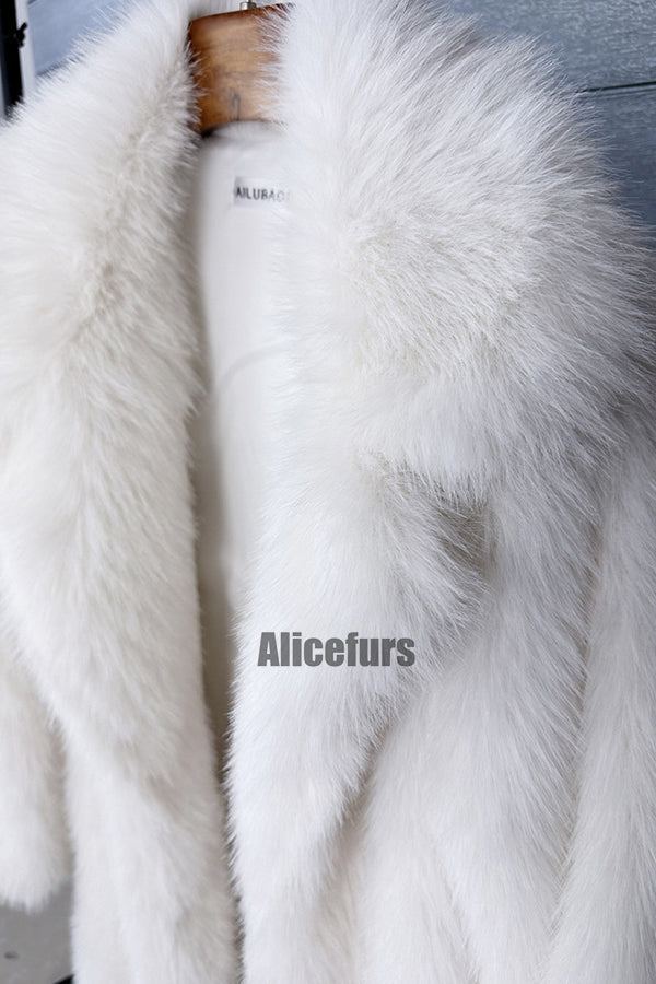 Full Length Faux Fur Coat Winter Long Fluffy Outerwear for Women