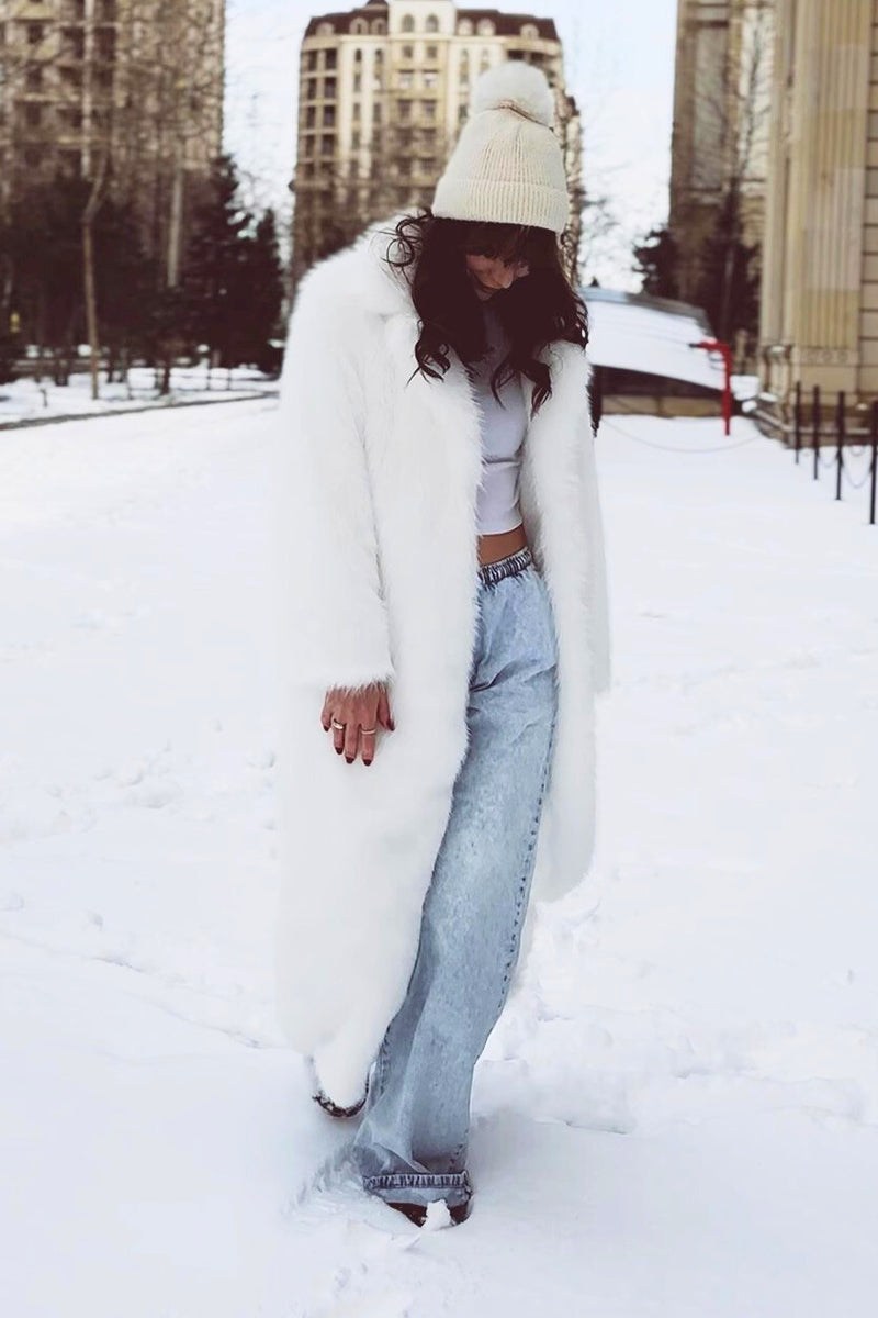 Full Length Faux Fur Coat Winter Long Fluffy Outerwear for Women