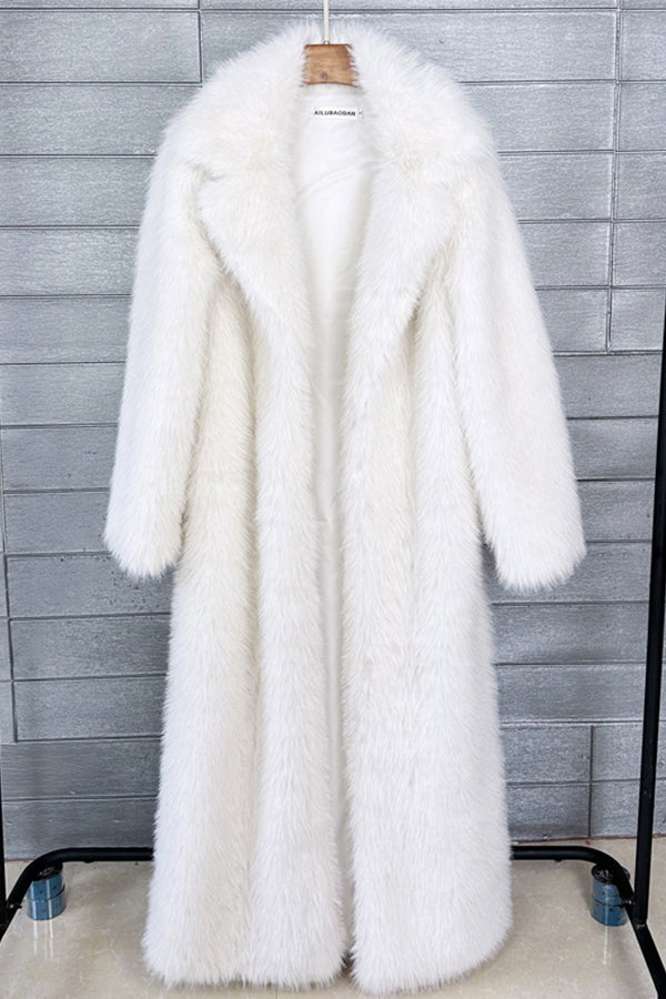 Full Length Faux Fur Coat Winter Long Fluffy Outerwear for Women