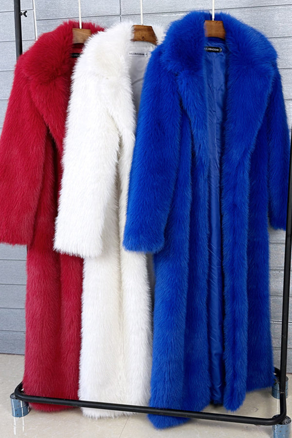 Full Length Faux Fur Coat Winter Long Fluffy Outerwear for Women